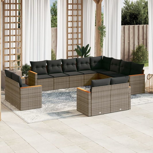 Set Divani da Giardino 12 pz con Cuscini Grigio in Polyrattan - homemem39