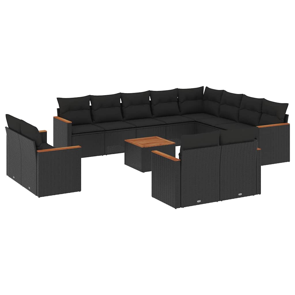 Set Divani da Giardino 13pz con Cuscini Nero in Polyrattan | homemem39