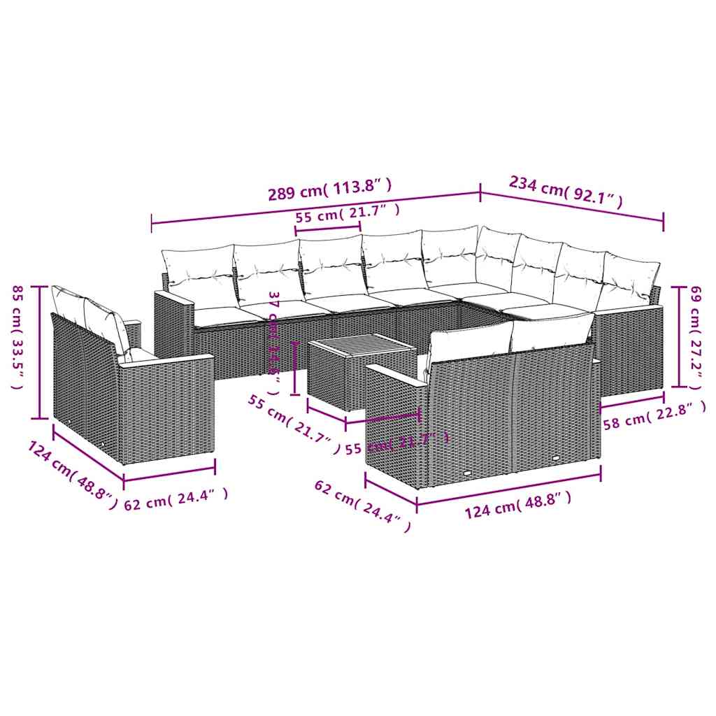 Set Divani da Giardino 13pz con Cuscini Nero in Polyrattan | homemem39