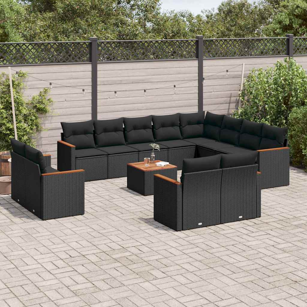 Set Divani da Giardino 13pz con Cuscini Nero in Polyrattan | homemem39