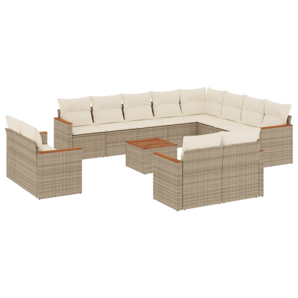 Set Divano da Giardino 13 pz con Cuscini Beige in Polyrattan - homemem39