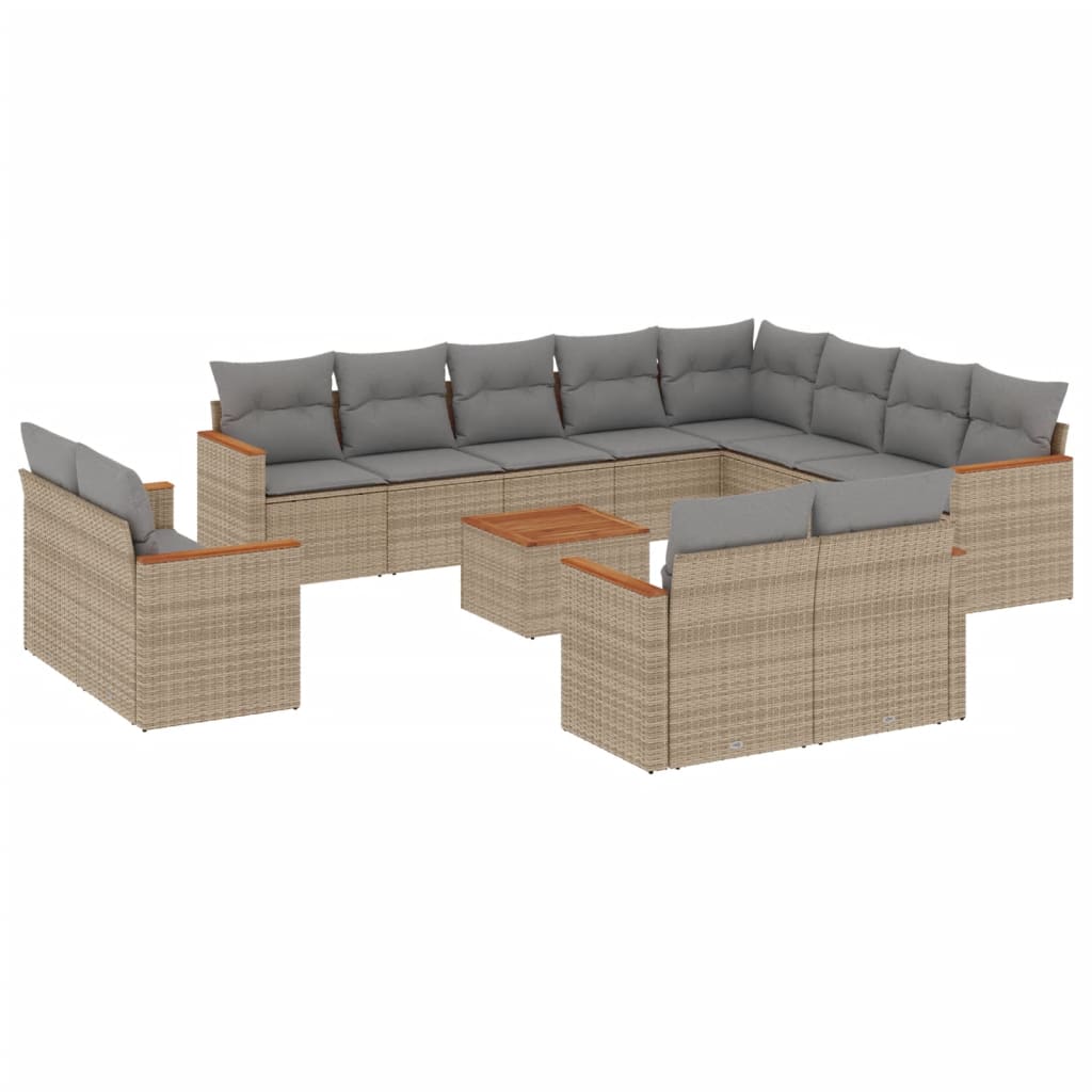 Set Divano da Giardino 13 pz con Cuscini Beige Misto Polyrattan - homemem39