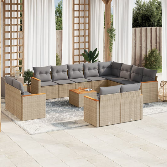 Set Divano da Giardino 13 pz con Cuscini Beige Misto Polyrattan - homemem39