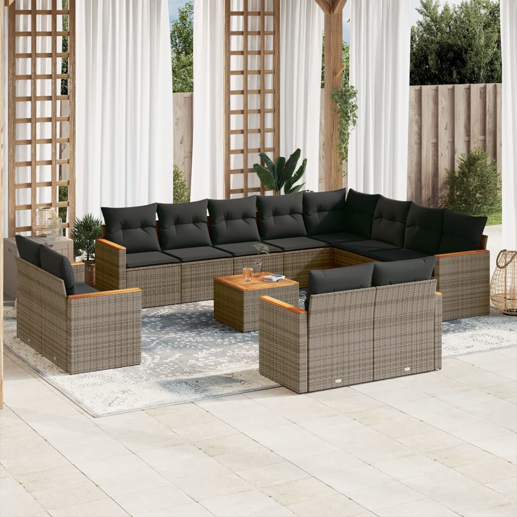 Set Divani da Giardino 13 pz con Cuscini Grigio in Polyrattan - homemem39