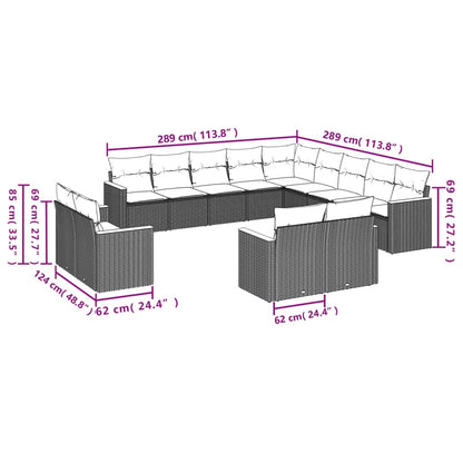 Set Divani da Giardino 13pz con Cuscini Nero in Polyrattan | homemem39