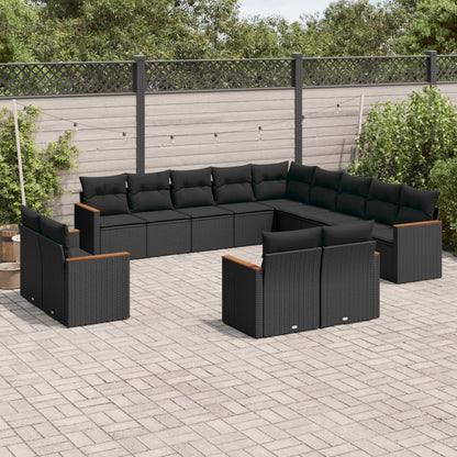 Set Divani da Giardino 13pz con Cuscini Nero in Polyrattan | homemem39