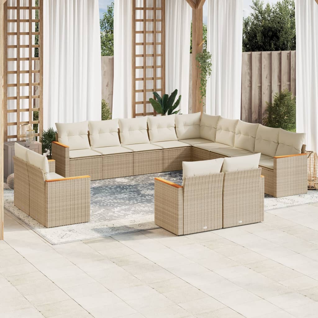 Set Divano da Giardino 13 pz con Cuscini Beige in Polyrattan - homemem39