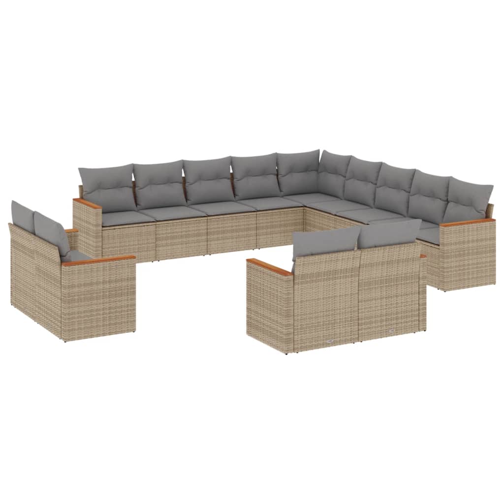 Set Divano da Giardino 13 pz con Cuscini Beige Misto Polyrattan - homemem39