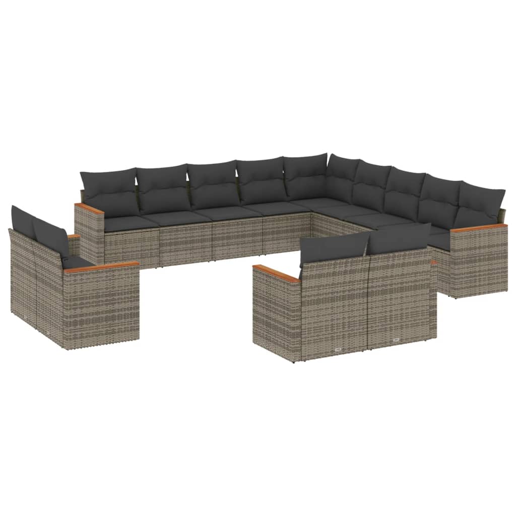 Set Divani da Giardino 13 pz con Cuscini Grigio in Polyrattan - homemem39