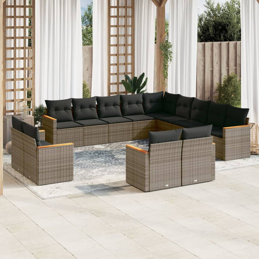 Set Divani da Giardino 13 pz con Cuscini Grigio in Polyrattan - homemem39
