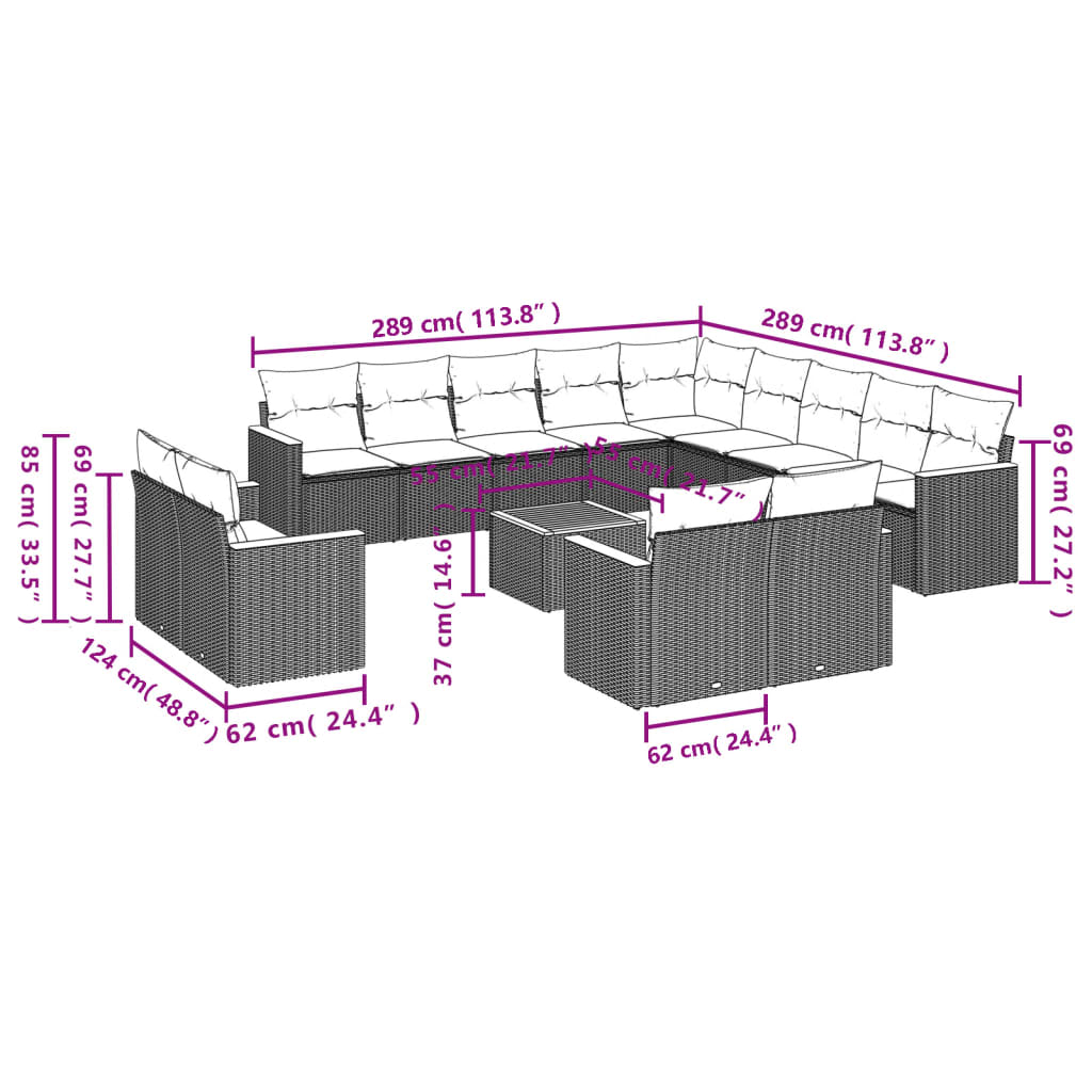 Set Divani da Giardino 14pz con Cuscini in Polyrattan Nero | homemem39