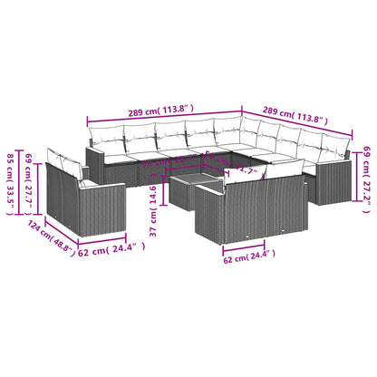 Set Divani da Giardino 14pz con Cuscini in Polyrattan Nero | homemem39