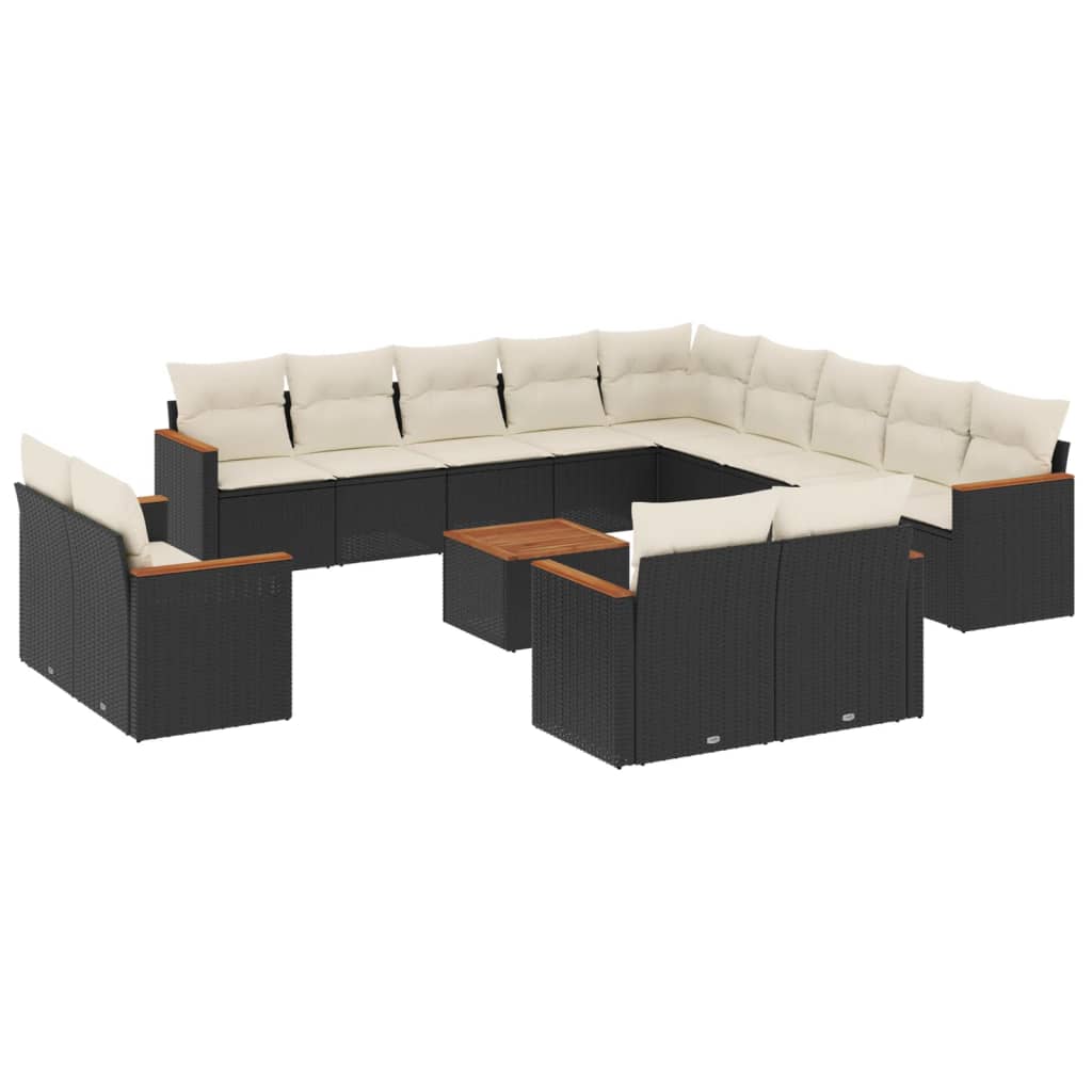 Set Divani da Giardino 14pz con Cuscini in Polyrattan Nero - homemem39