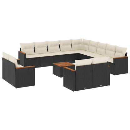 Set Divani da Giardino 14pz con Cuscini in Polyrattan Nero - homemem39