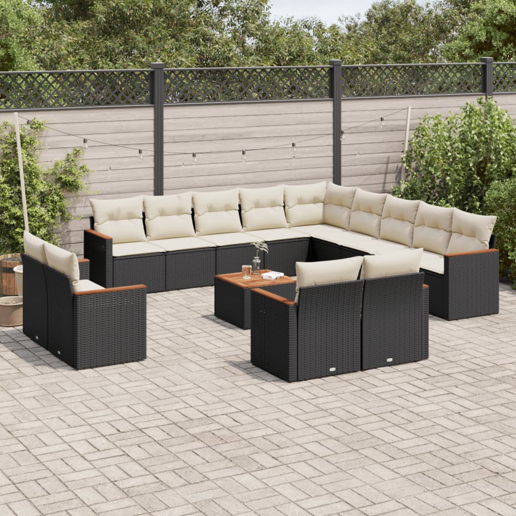 Set Divani da Giardino 14pz con Cuscini in Polyrattan Nero - homemem39