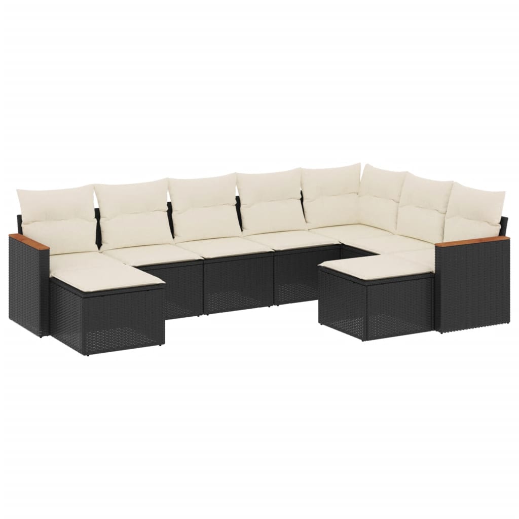 Set Divani da Giardino 9 pz con Cuscini Nero in Polyrattan - homemem39