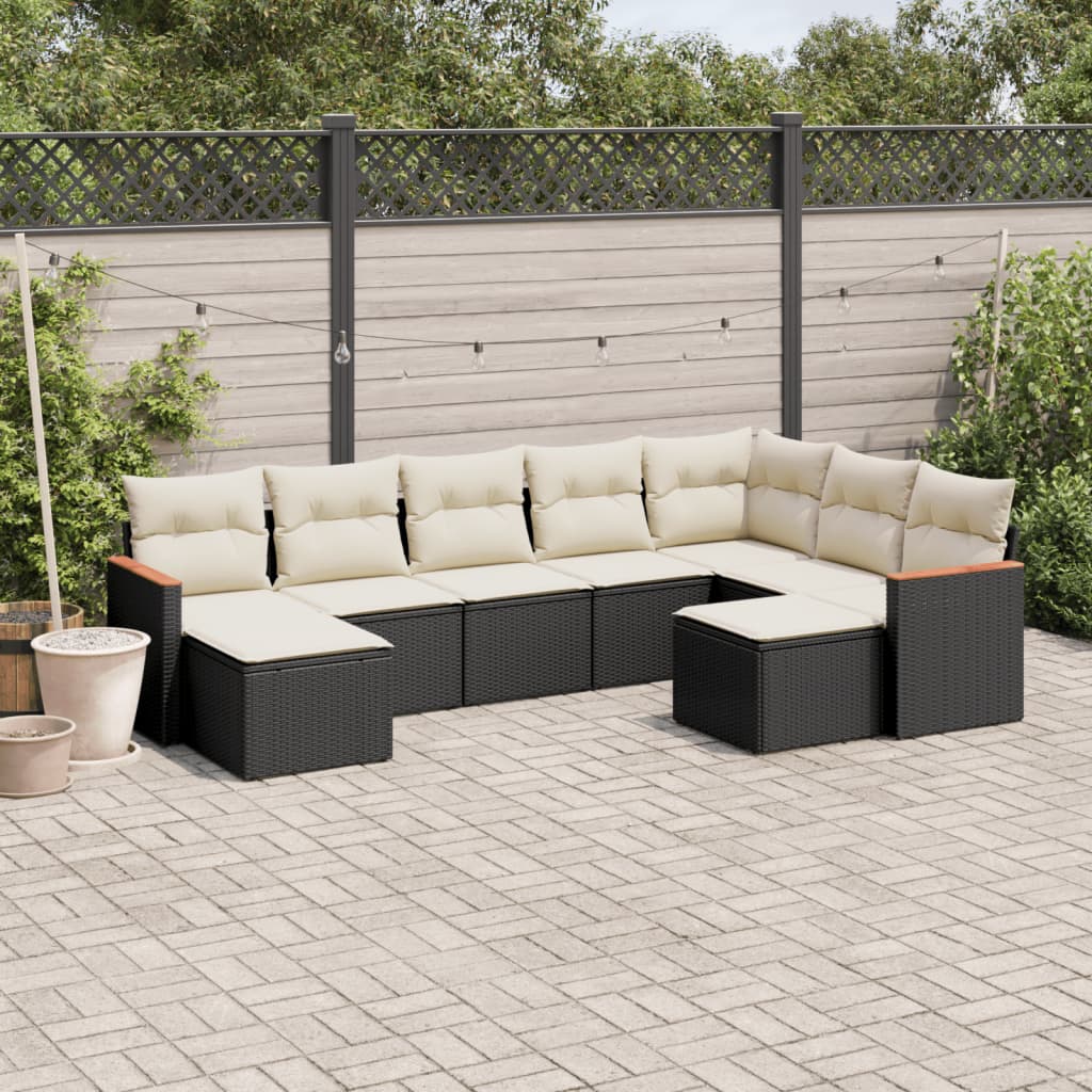 Set Divani da Giardino 9 pz con Cuscini Nero in Polyrattan - homemem39