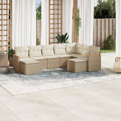 Set Divano da Giardino 9 pz con Cuscini Beige in Polyrattan - homemem39
