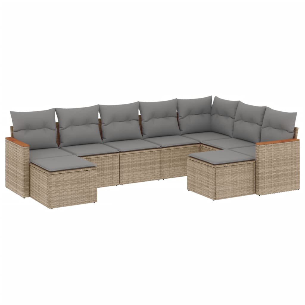 Set Divano da Giardino 9 pz con Cuscini Beige Misto Polyrattan - homemem39