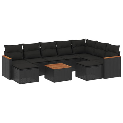 Set Divani da Giardino 10pz con Cuscini in Polyrattan Nero - homemem39