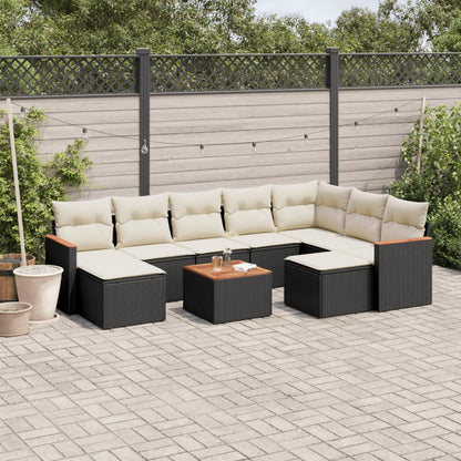 Set Divani da Giardino 10pz con Cuscini in Polyrattan Nero - homemem39