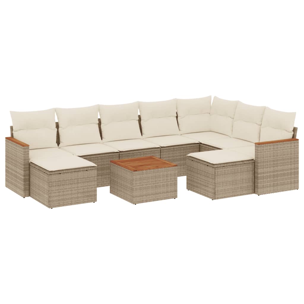 Set Divano da Giardino 10 pz con Cuscini Beige in Polyrattan | homemem39