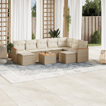Set Divano da Giardino 10 pz con Cuscini Beige in Polyrattan - homemem39