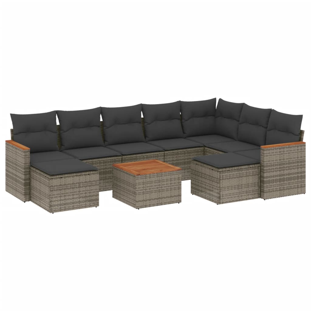 Set Divano da Giardino 10 pz con Cuscini Grigio in Polyrattan - homemem39