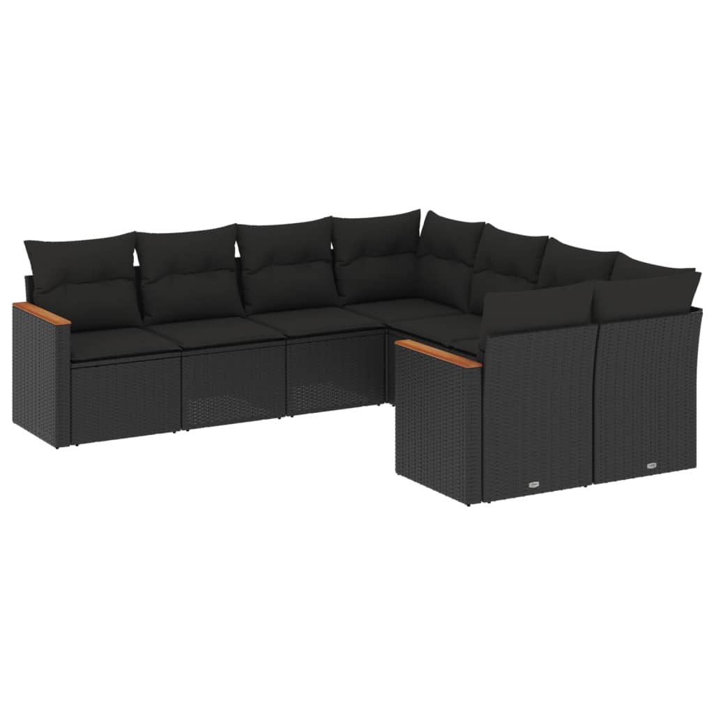 Set Divani da Giardino con Cuscini 8 pz Nero in Polyrattan - homemem39