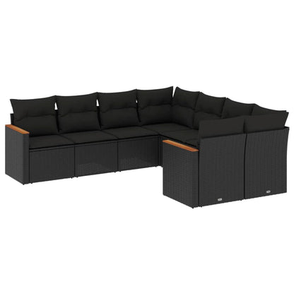 Set Divani da Giardino con Cuscini 8 pz Nero in Polyrattan - homemem39