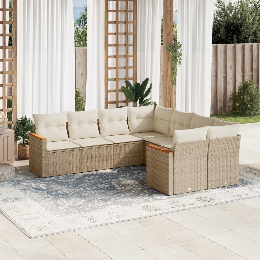 Set Divano da Giardino 8 pz con Cuscini Beige in Polyrattan | homemem39