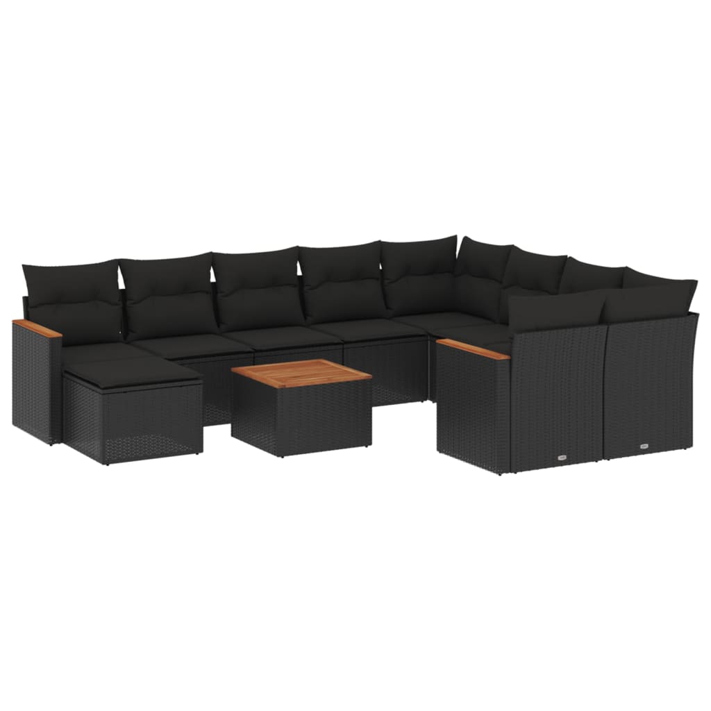 Set Divani da Giardino 11 pz con Cuscini in Polyrattan Nero - homemem39