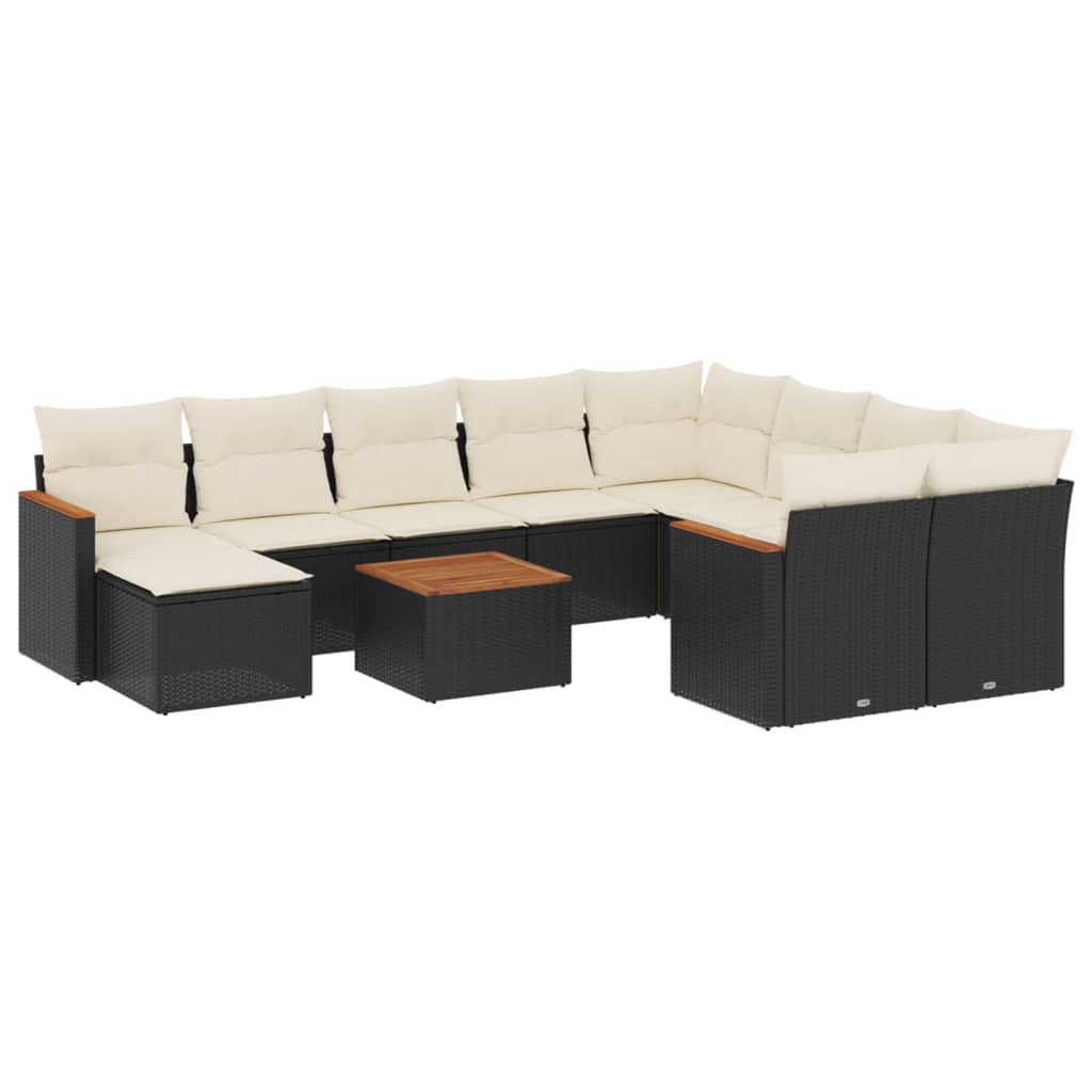 Set Divani da Giardino 11 pz con Cuscini in Polyrattan Nero - homemem39