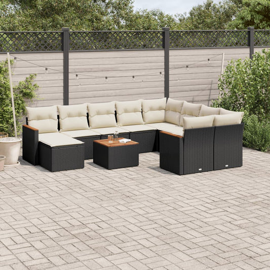 Set Divani da Giardino 11 pz con Cuscini in Polyrattan Nero - homemem39