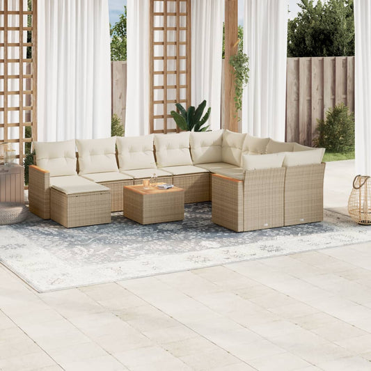 Set Divani da Giardino 11 pz con Cuscini Beige in Polyrattan - homemem39