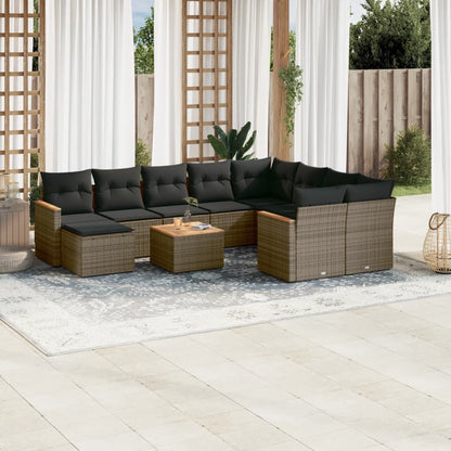 Set Divani da Giardino 11 pz con Cuscini in Polyrattan Grigio - homemem39
