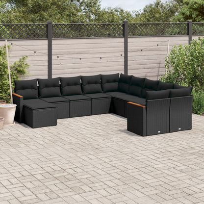 Set Divani da Giardino 11 pz con Cuscini in Polyrattan Nero | homemem39