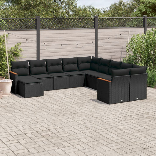 Set Divani da Giardino 11 pz con Cuscini in Polyrattan Nero | homemem39