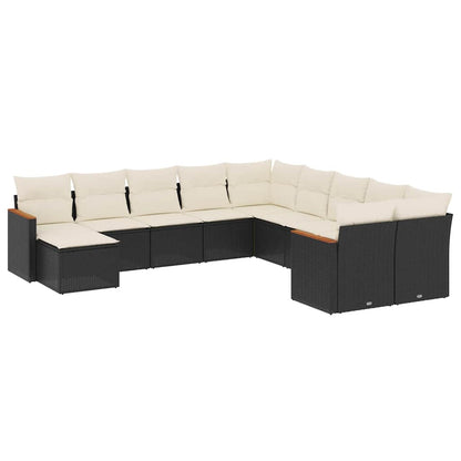 Set Divani da Giardino 11 pz con Cuscini in Polyrattan Nero | homemem39