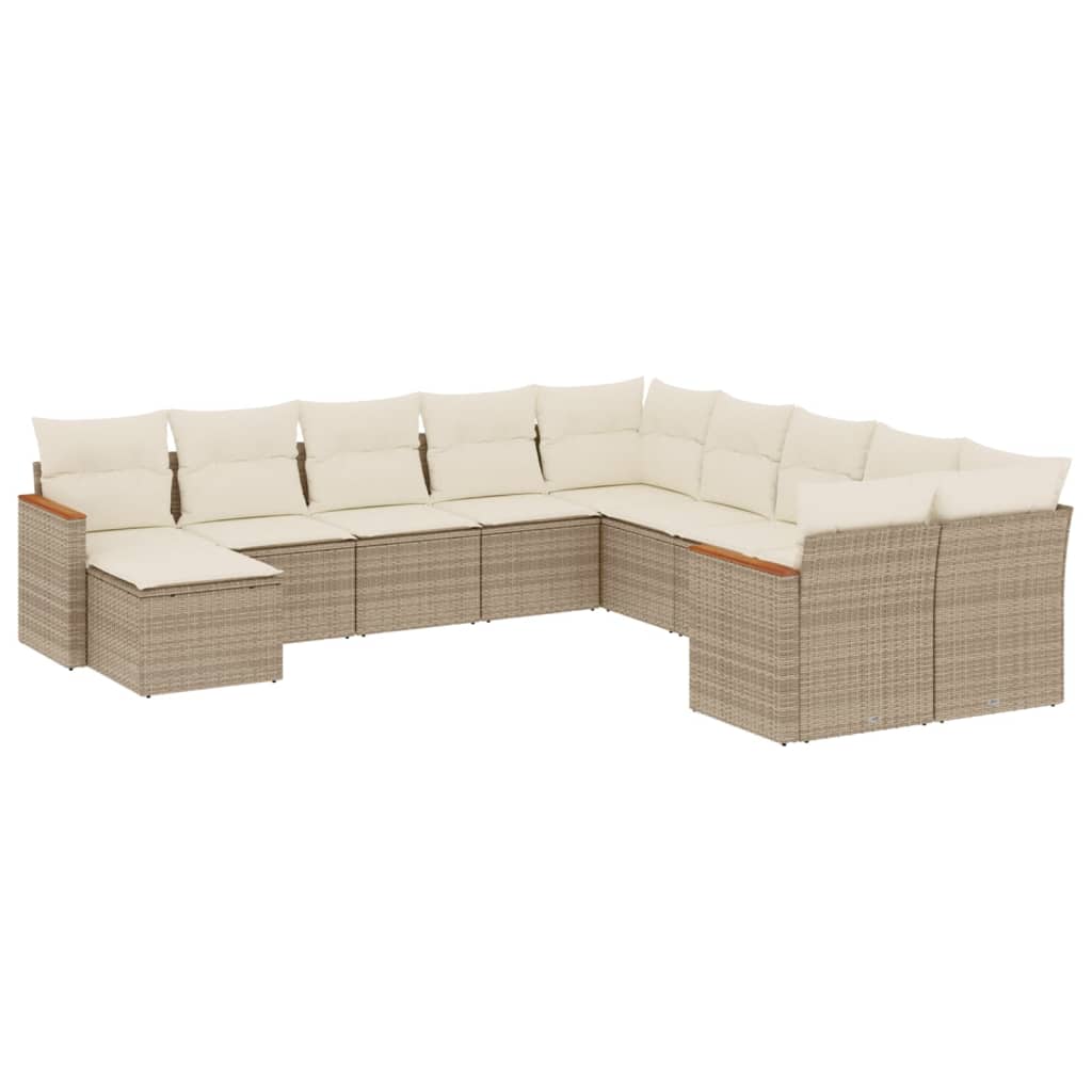 Set Divani da Giardino 11 pz con Cuscini Beige in Polyrattan - homemem39