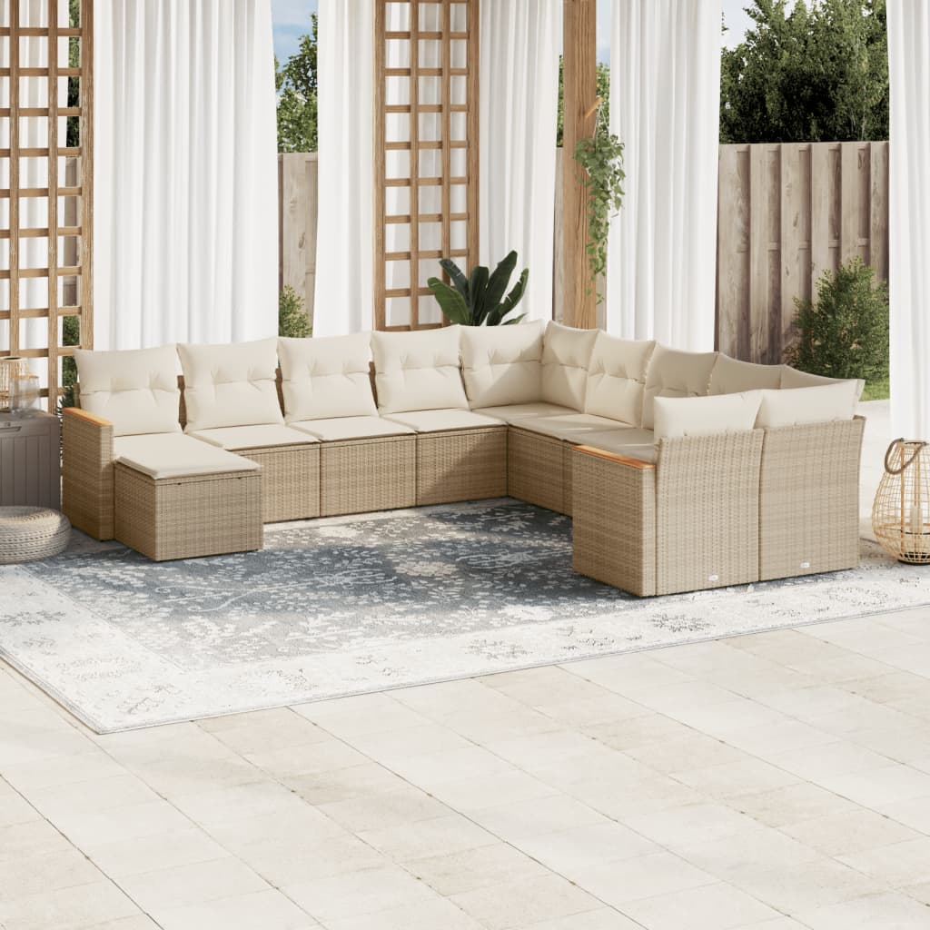 Set Divani da Giardino 11 pz con Cuscini Beige in Polyrattan - homemem39