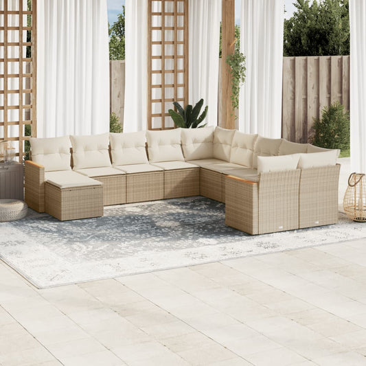 Set Divani da Giardino 11 pz con Cuscini Beige in Polyrattan - homemem39