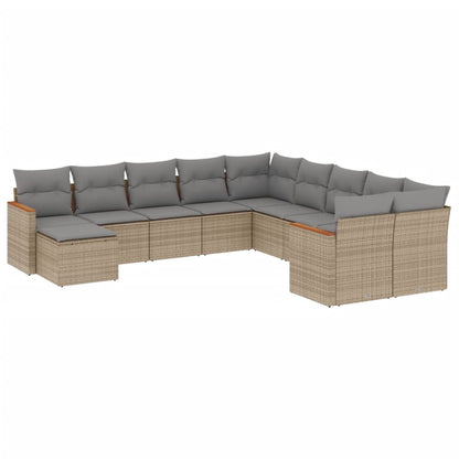 Set Divano da Giardino 11 pz con Cuscini Beige Misto Polyrattan | homemem39