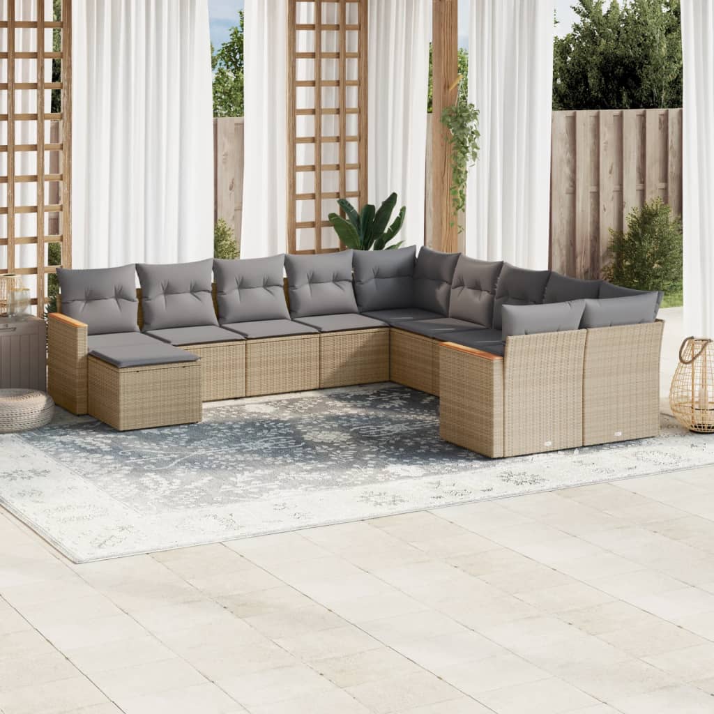 Set Divano da Giardino 11 pz con Cuscini Beige Misto Polyrattan | homemem39