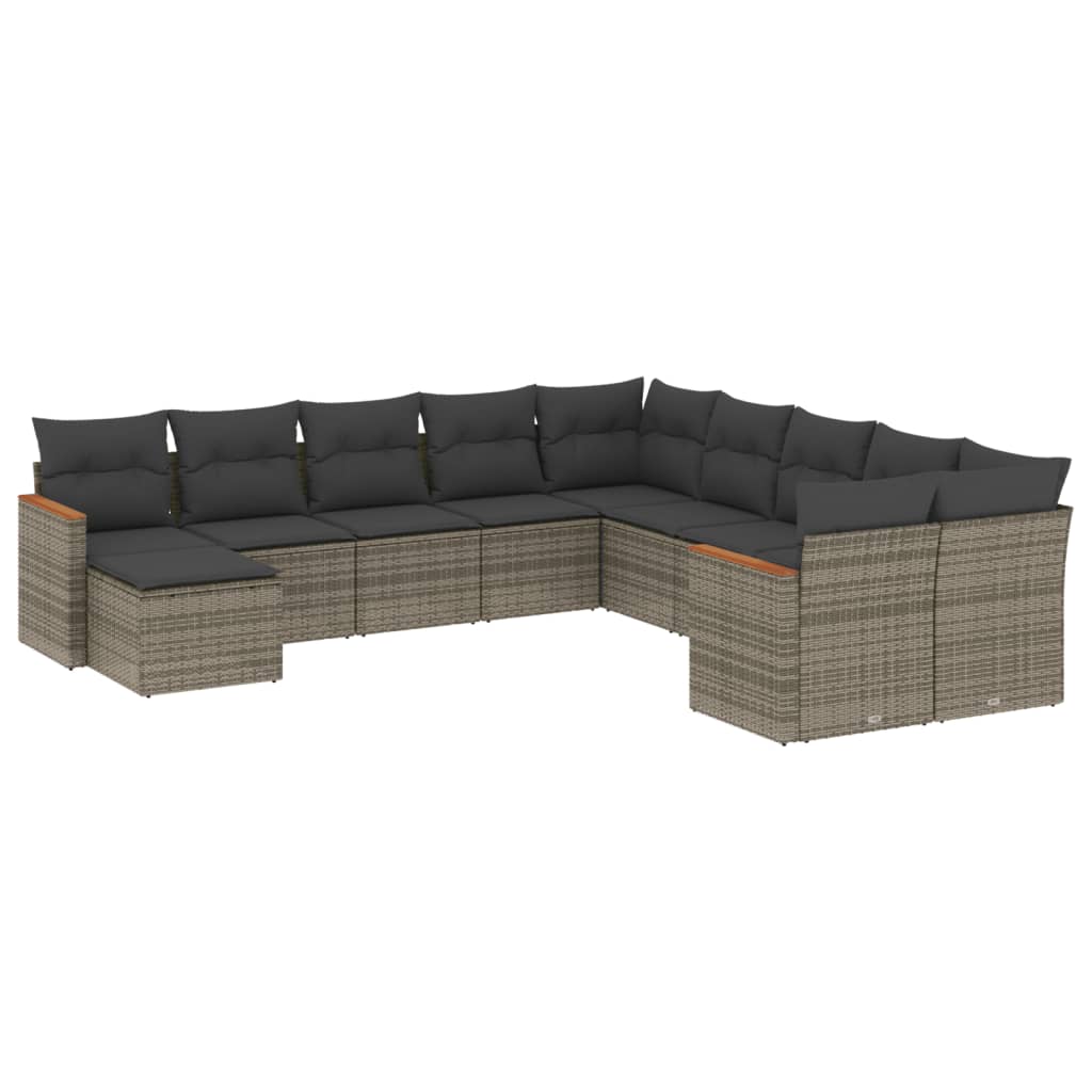 Set Divani da Giardino 11 pz con Cuscini in Polyrattan Grigio - homemem39