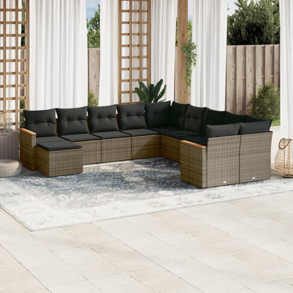 Set Divani da Giardino 11 pz con Cuscini in Polyrattan Grigio - homemem39
