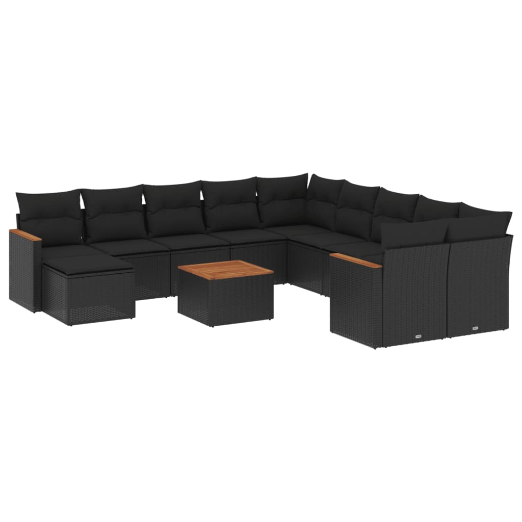 Set Divani da Giardino 12 pz con Cuscini Nero in Polyrattan - homemem39