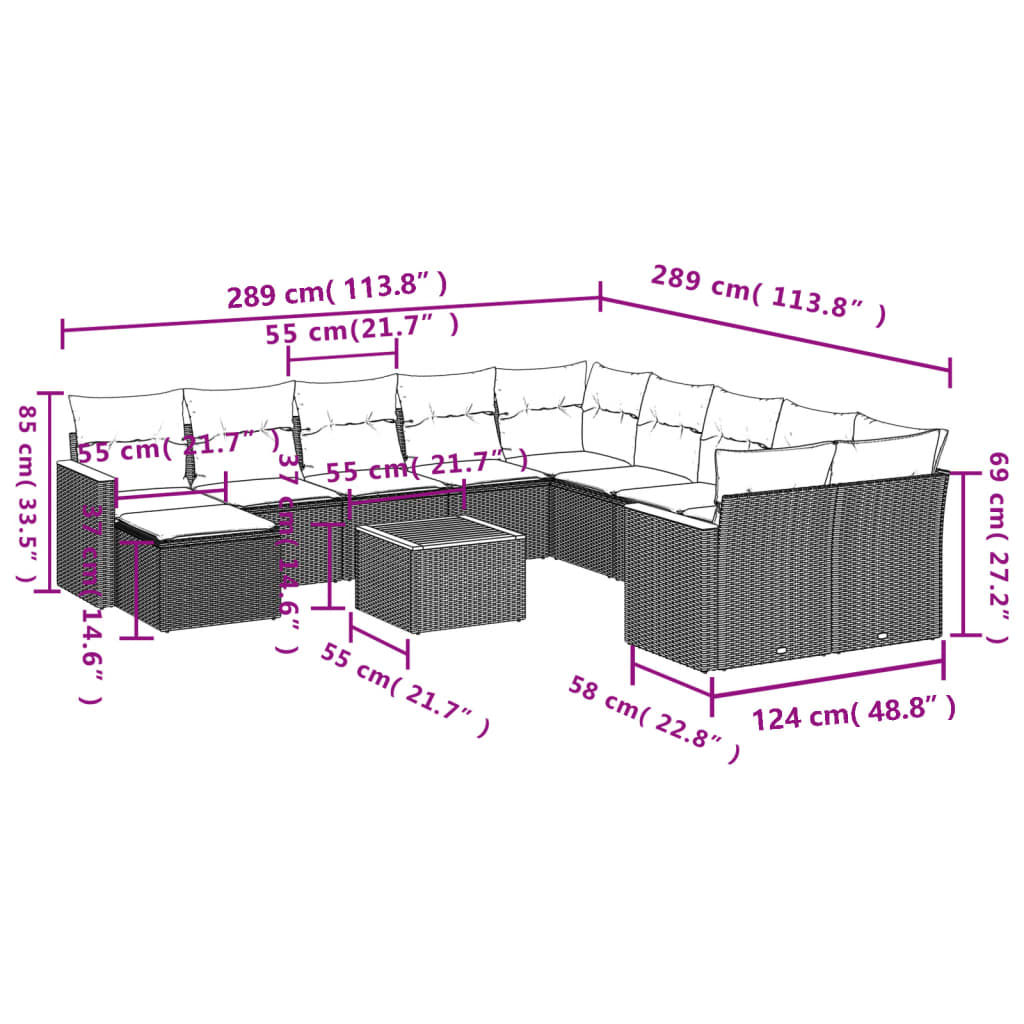 Set Divani da Giardino 12 pz con Cuscini Nero in Polyrattan | homemem39