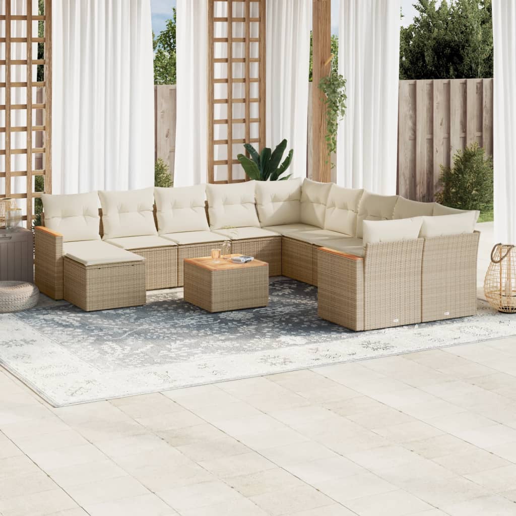 Set Divani da Giardino 12 pz con Cuscini Beige in Polyrattan - homemem39