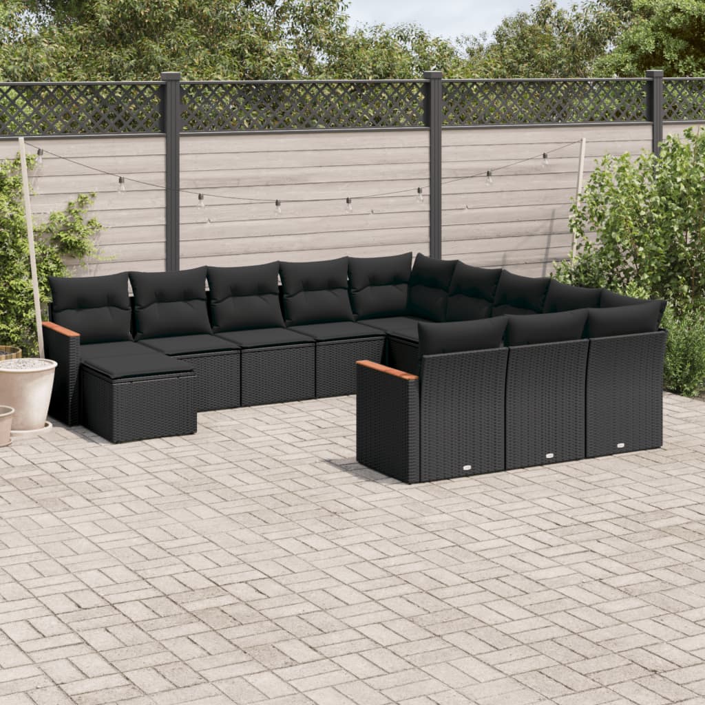 Set Divani da Giardino 12 pz con Cuscini Nero in Polyrattan - homemem39